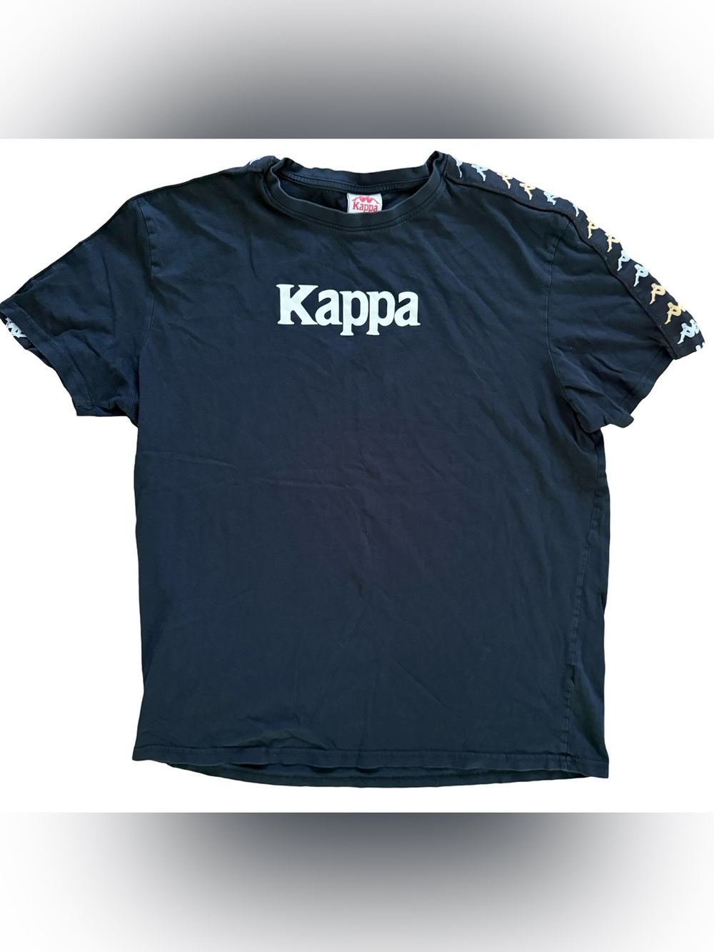 Kappa Banda Logo Tape T Shirt Black Omini Sleeve Stripe tagged XXXL Fits XXL